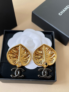 Chanel CC Logo Gold Leaf Earrings