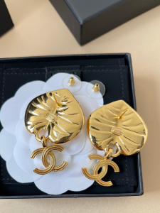 Chanel CC Logo Gold Leaf Earrings