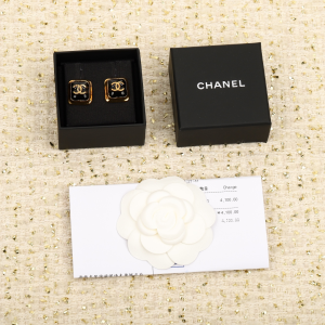 Chanel CC Logo Square Black Earrings