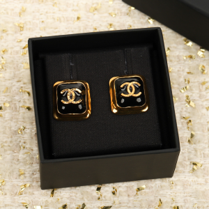 Chanel CC Logo Square Black Earrings