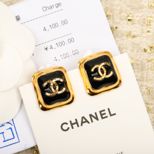 Chanel CC Logo Square Black Earrings