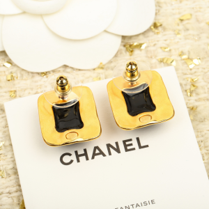 Chanel CC Logo Square Black Earrings