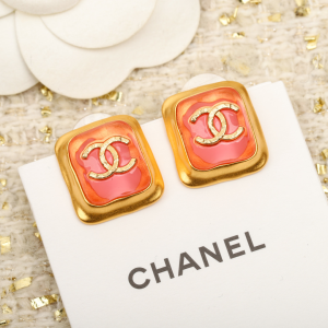 Chanel CC Logo Square Pink Earrings