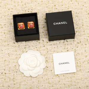 Chanel CC Logo Square Pink Earrings