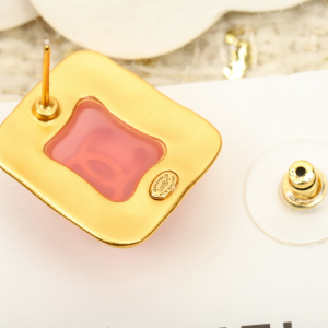 Chanel CC Logo Square Pink Earrings