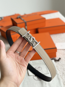 Hermes My H Buckle Gray Black Calfskin Leather Belt 24MM Hermes My H Buckle Gray Black Calfskin Leather Belt 24MM