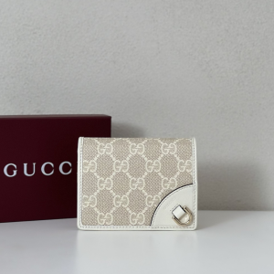 Gucci GG Emblem Small Wallet White New GG Monogra Fabric and Leather Gucci GG Emblem Small Wallet White New GG Monogra Fabric and Leather