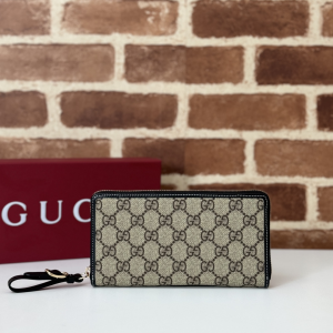 Gucci GG Emblem Zip Around Wallet Black New GG Monogram Fabric Gucci GG Emblem Zip Around Wallet Black New GG Monogram Fabric
