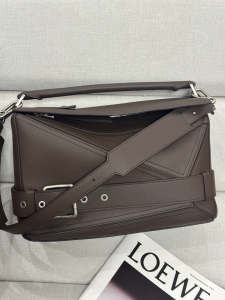 Loewe Large Puzzle Biker Shoulder Crossbody Bag Dark Brown Shiny Calfskin Loewe Large Puzzle Biker Shoulder Crossbody Bag Dark Brown Shiny Calfskin
