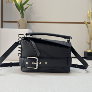 Loewe Small Puzzle Biker Shoulder Crossbody Bag Black Shiny Calfskin Loewe Small Puzzle Biker Shoulder Crossbody Bag Black Shiny Calfskin