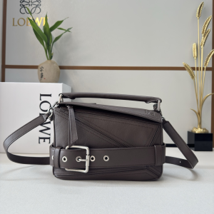 Loewe Small Puzzle Biker Shoulder Crossbody Bag Dark Brown Shiny Calfskin Loewe Small Puzzle Biker Shoulder Crossbody Bag Dark Brown Shiny Calfskin