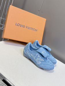 Louis Vuitton LV Footprint Soccer Sneakers Light Blue Suede Leather Louis Vuitton LV Footprint Soccer Sneakers Light Blue Suede Leather