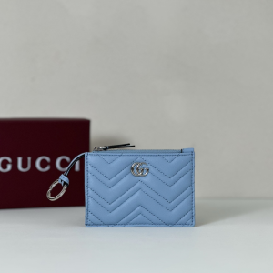 Gucci Light Blue Leather GG Marmont Zip Key Pouch Gucci Light Blue Leather GG Marmont Zip Key Pouch