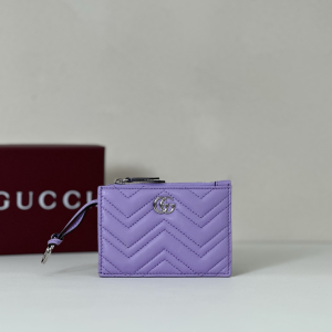 Gucci Light Purple Leather GG Marmont Zip Key Pouch Gucci Light Purple Leather GG Marmont Zip Key Pouch