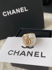 Chanel White Crystals CC Logo Rings