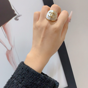 Chanel White Crystals CC Logo Rings