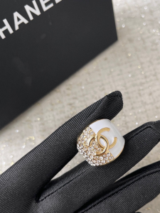 Chanel White Crystals CC Logo Rings