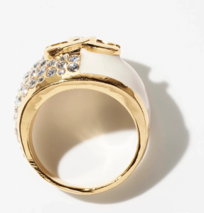 Chanel White Crystals CC Logo Rings