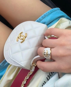 Chanel White Crystals CC Logo Rings