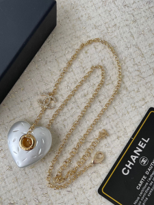 Chanel White Heart Pendant Necklaces