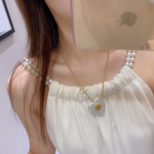 Chanel White Heart Pendant Necklaces