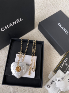 Chanel White Heart Pendant Necklaces