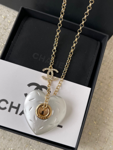Chanel White Heart Pendant Necklaces