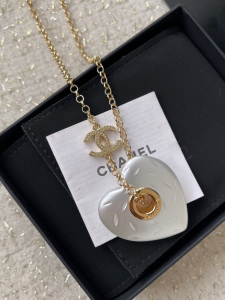 Chanel White Heart Pendant Necklaces