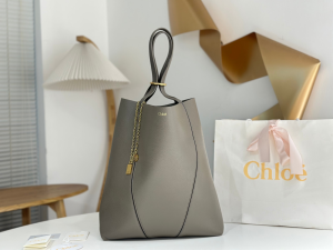 Chloe Large Spin Tote Bag Gray Grained Calfskin Leather Chloe Large Spin Tote Bag Gray Grained Calfskin Leather