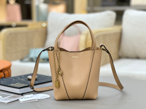 Chloe Small Spin Tote Bag Beige Grained Calfskin Leather Chloe Small Spin Tote Bag Beige Grained Calfskin Leather