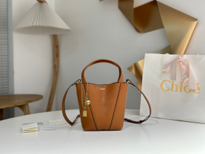 Chloe Small Spin Tote Bag Brown Grained Calfskin Leather Chloe Small Spin Tote Bag Brown Grained Calfskin Leather