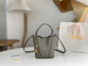 Chloe Small Spin Tote Bag Gray Grained Calfskin Leather Chloe Small Spin Tote Bag Gray Grained Calfskin Leather