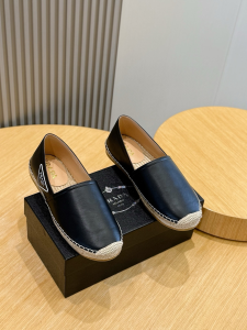 Prada Black Leather Triangle Logo Espadrilles Flats Prada Black Leather Triangle Logo Espadrilles Flats