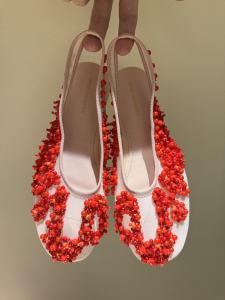 Dries Van Noten Pink Red Embellished Mesh Slingback Ballerina Flats Dries Van Noten Pink Red Embellished Mesh Slingback Ballerina Flats