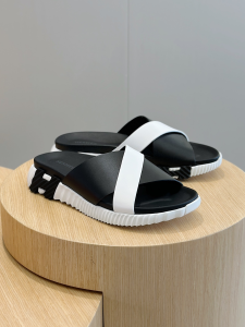 Hermes Infra Criss Cross Black White Calf Leather Flat Slides Sandals Hermes Infra Criss Cross Black White Calf Leather Flat Slides Sandals
