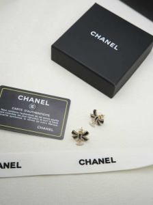 Chanel Crystal Bow Earrings Black