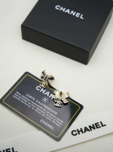 Chanel Crystal Bow Earrings Black