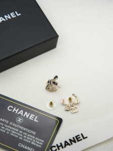 Chanel Crystal Bow Earrings Black