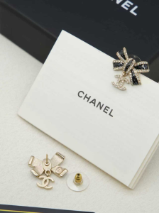 Chanel Crystal Bow Earrings Black