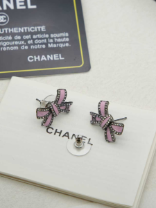 Chanel Crystal Bow Earrings Pink