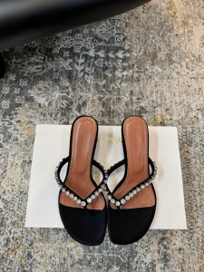 Amina Muaddi Leather Gigi Thong Sandals Black 50MM Amina Muaddi Leather Gigi Thong Sandals Black 50MM