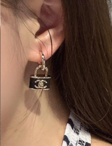 Chanel Black Lock Earrings