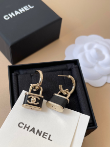 Chanel Black Lock Earrings