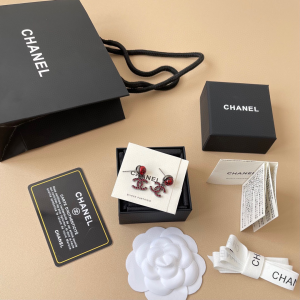 Chanel Crystal CC Red Pearl Earrings