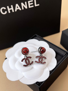Chanel Crystal CC Red Pearl Earrings