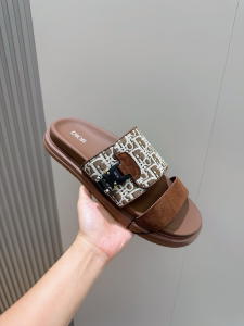 Dior Aqua Flat Sandals Beige Dior Jacquard Canvas and Brown Suede Leather Dior Aqua Flat Sandals Beige Dior Jacquard Canvas and Brown Suede Leather