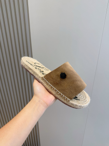 Loro Piana Naha Espadrille Flat Slides Sandals Gray Suede Calf Leather Loro Piana Naha Espadrille Flat Slides Sandals Gray Suede Calf Leather