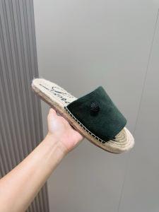 Loro Piana Naha Espadrille Flat Slides Sandals Green Suede Calf Leather Loro Piana Naha Espadrille Flat Slides Sandals Green Suede Calf Leather