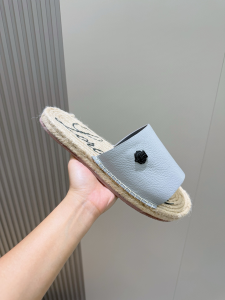 Loro Piana Naha Espadrille Flat Slides Sandals Light Blue Grained Calf Leather Loro Piana Naha Espadrille Flat Slides Sandals Light Blue Grained Calf Leather