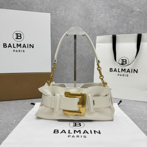 Balmain Mini Anthem Buckled Leather Shoulder Bag White Balmain Mini Anthem Buckled Leather Shoulder Bag White